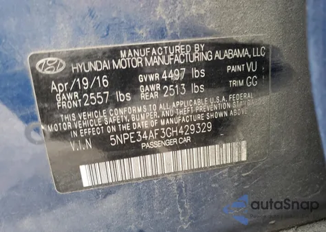 2016 Hyundai Sonata Sport from USA, damaged, VIN 5NPE34AF3GH429329